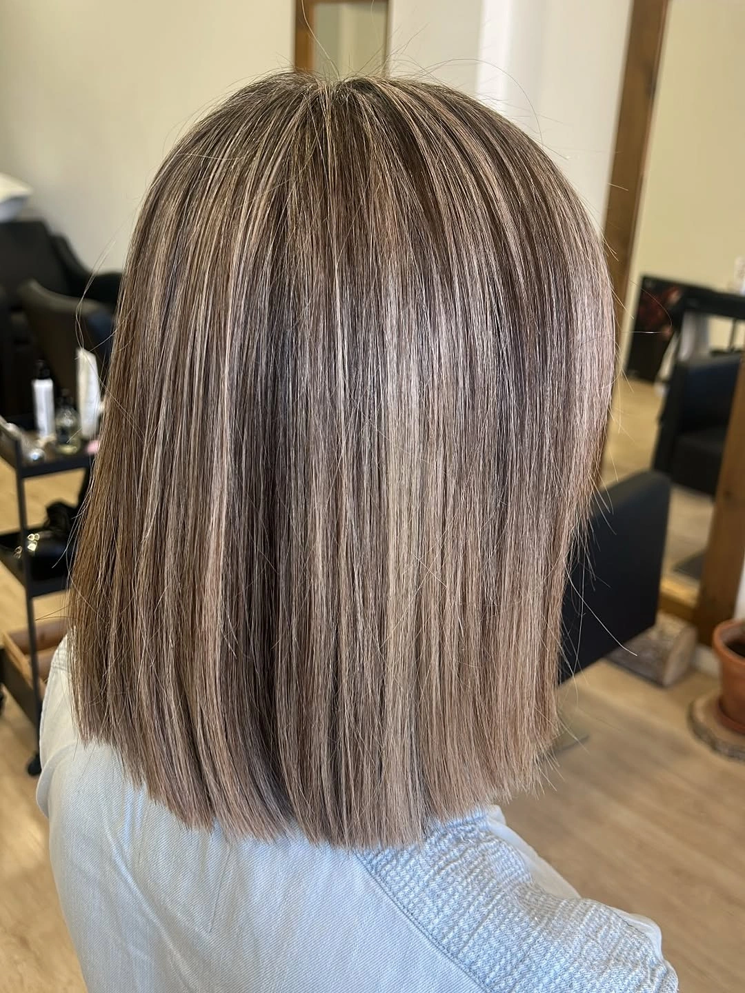 full head babylights blonde on brown hair Blunt Bob With Soft Blonde Dimension