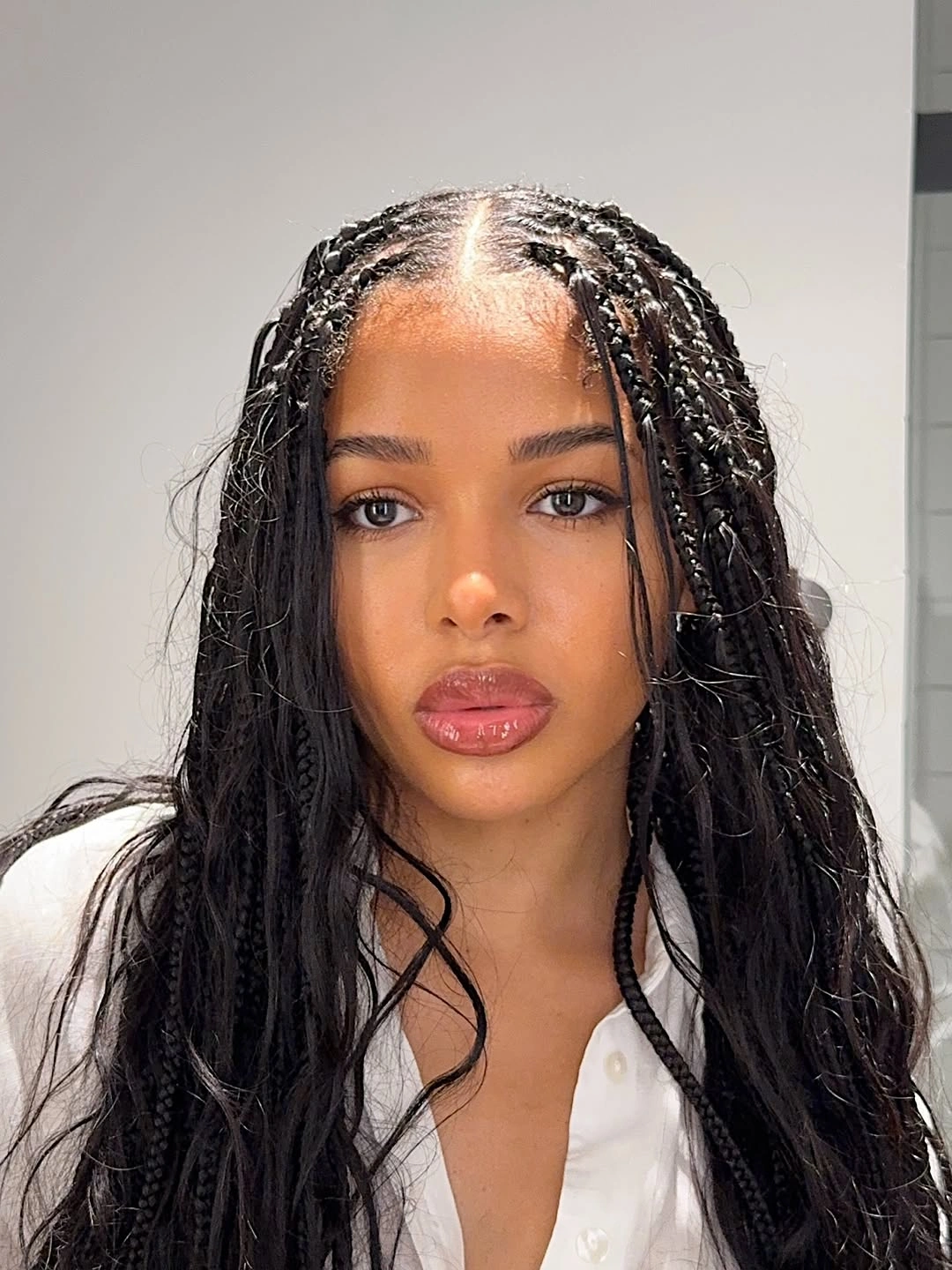 goddess braid Sleek Black Goddess Braids with Loose Face-Framing Waves