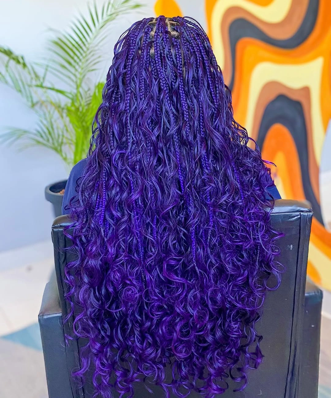 goddess braid Bold Purple Goddess Braids with Luxurious Defined Curls