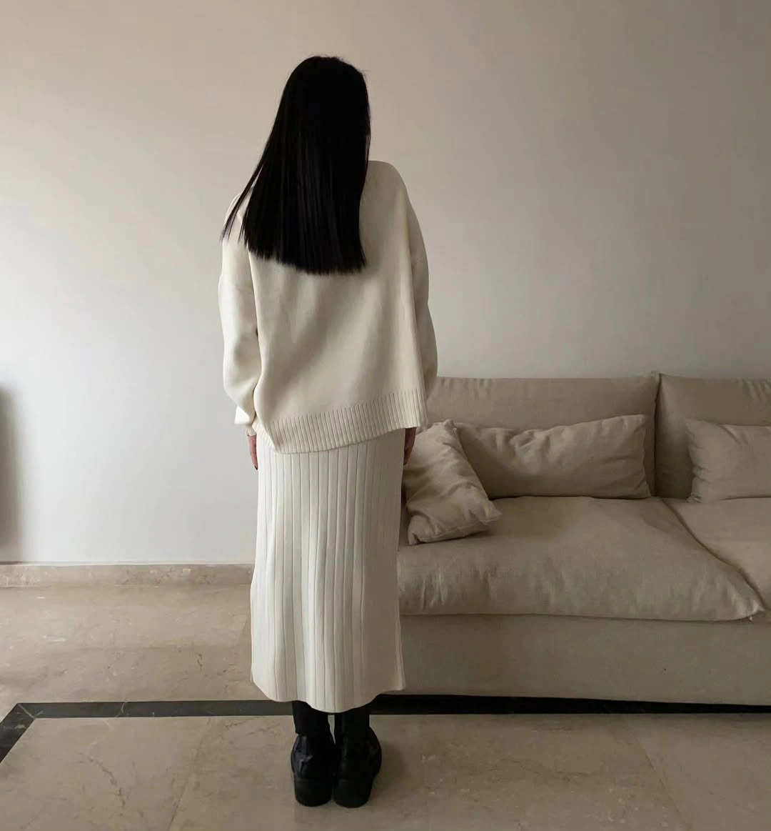 knit skirt outfits fall 2026 Monochrome Cream Knit Layers That Feel Quietly Luxurious