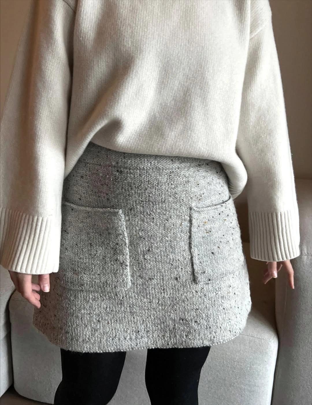 knit skirt outfits fall 2026 Grey Knit Mini Skirt With Cozy Everyday Layers