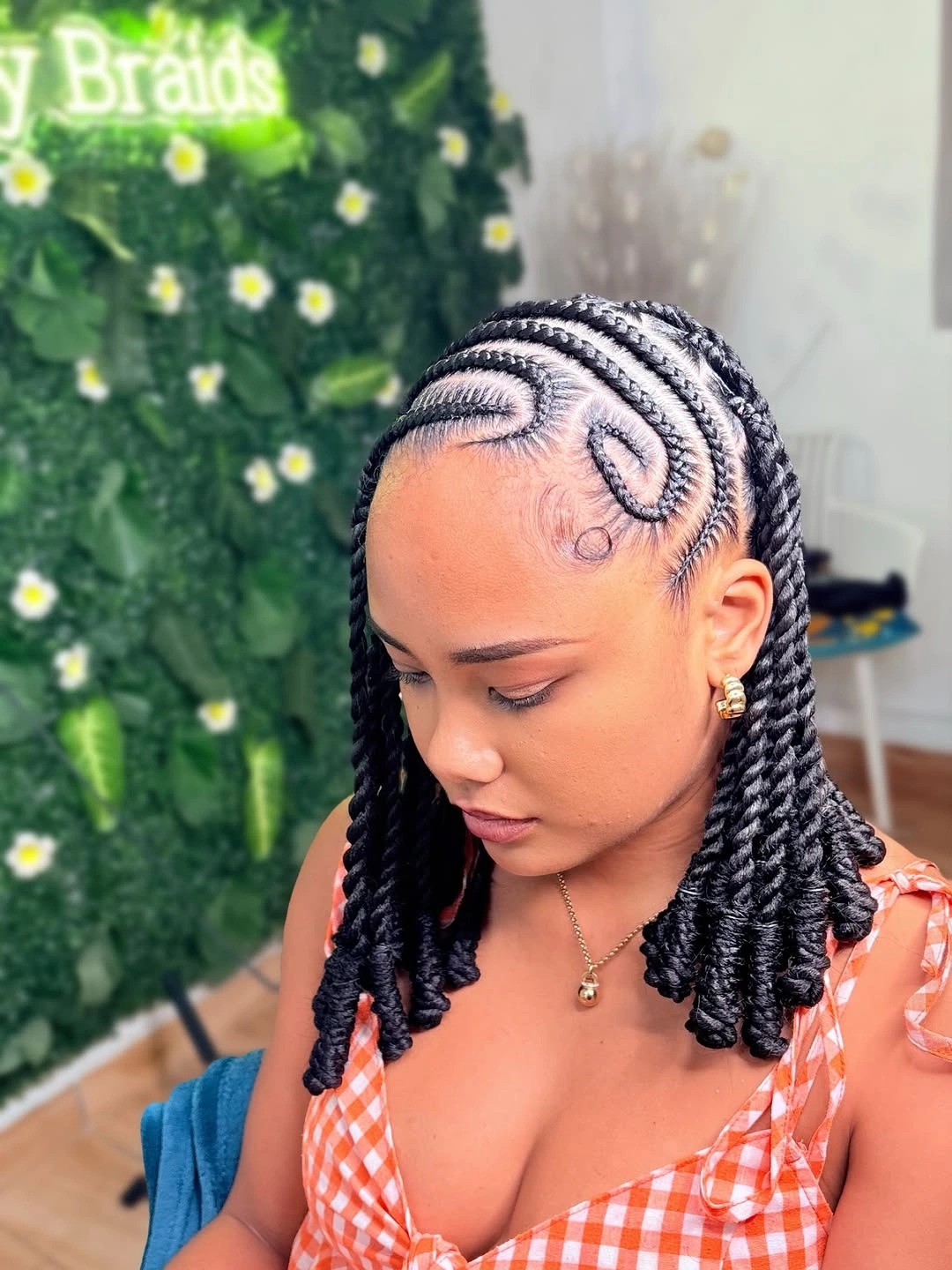 lemonade braid hairstyle Short Twist Lemonade Braids With Elegant Spiral Ends