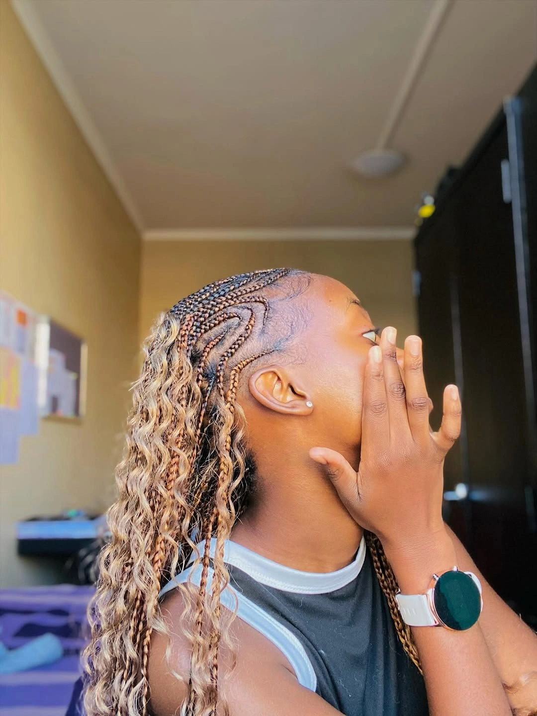 lemonade braid hairstyle Half-Up Lemonade Braids With Honey Blonde Curls