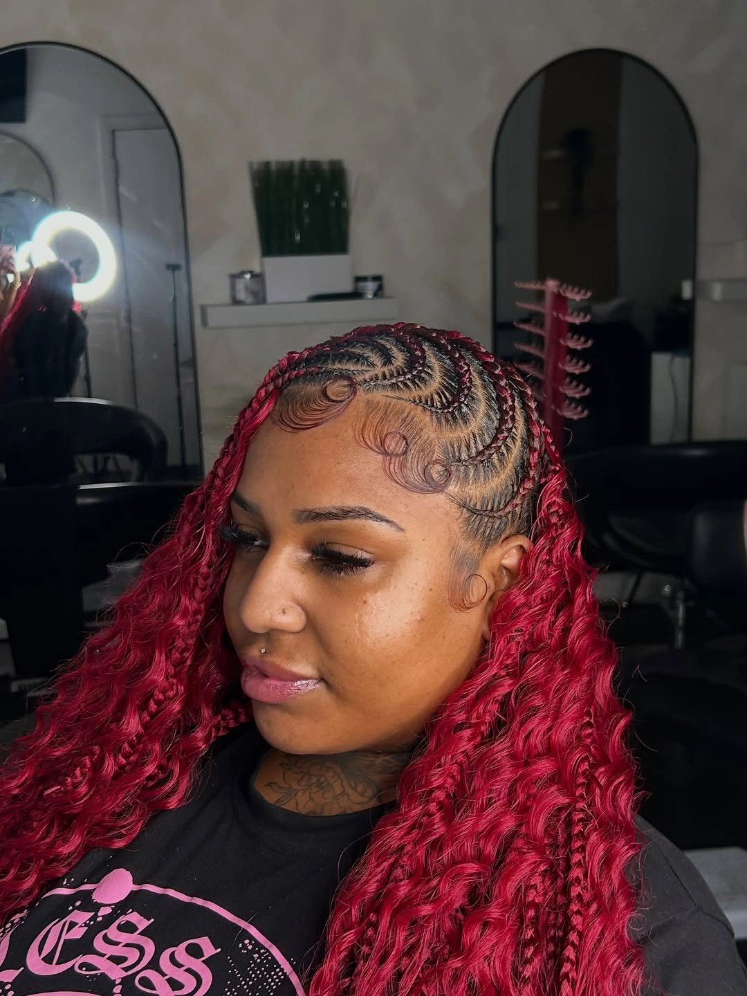 lemonade braid hairstyle Bold Burgundy Lemonade Braids With Defined Curly Lengths