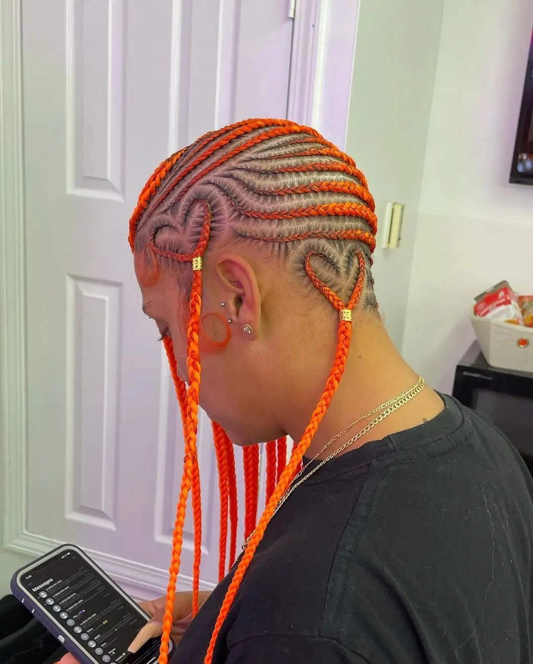 lemonade braid hairstyle Bright Orange Lemonade Braids With Heart Details