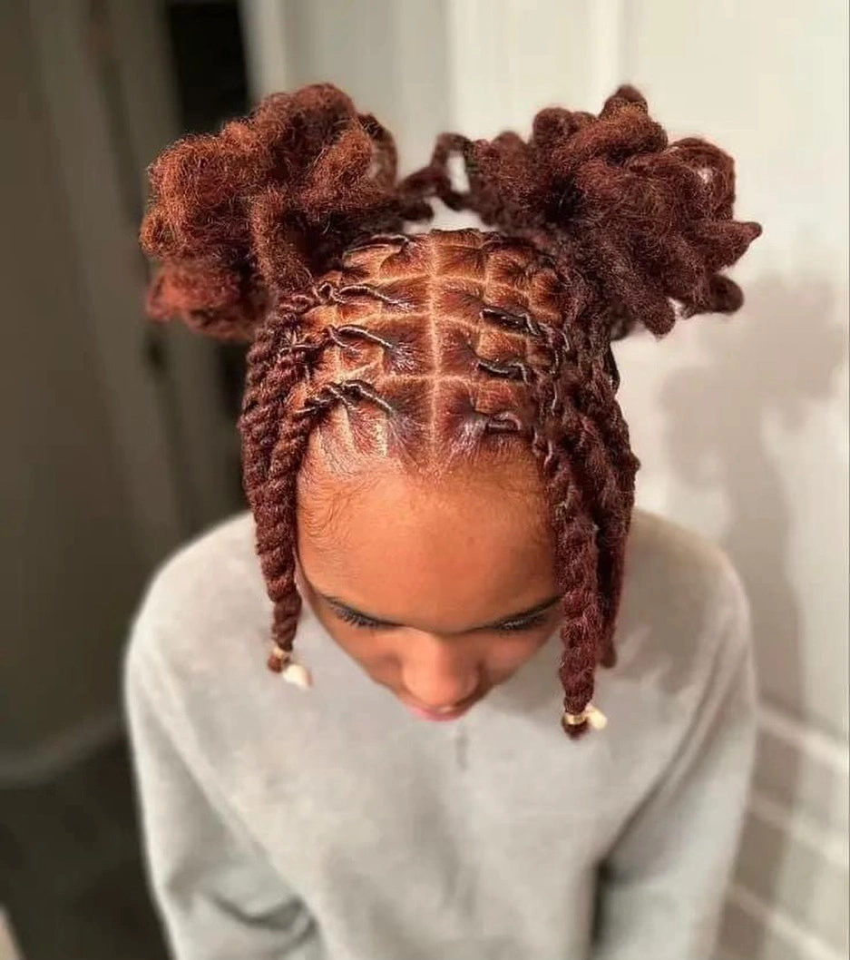 locs hairstyles for black women Double Puff Loc Buns with Creative Parting