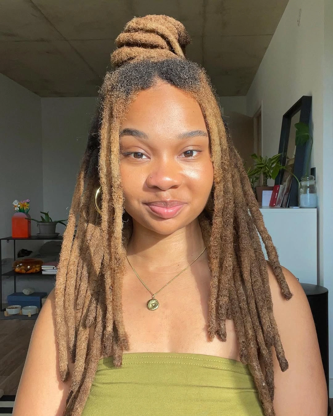 locs hairstyles for black women Half-Up Honey Blonde Locs with Soft Dimension