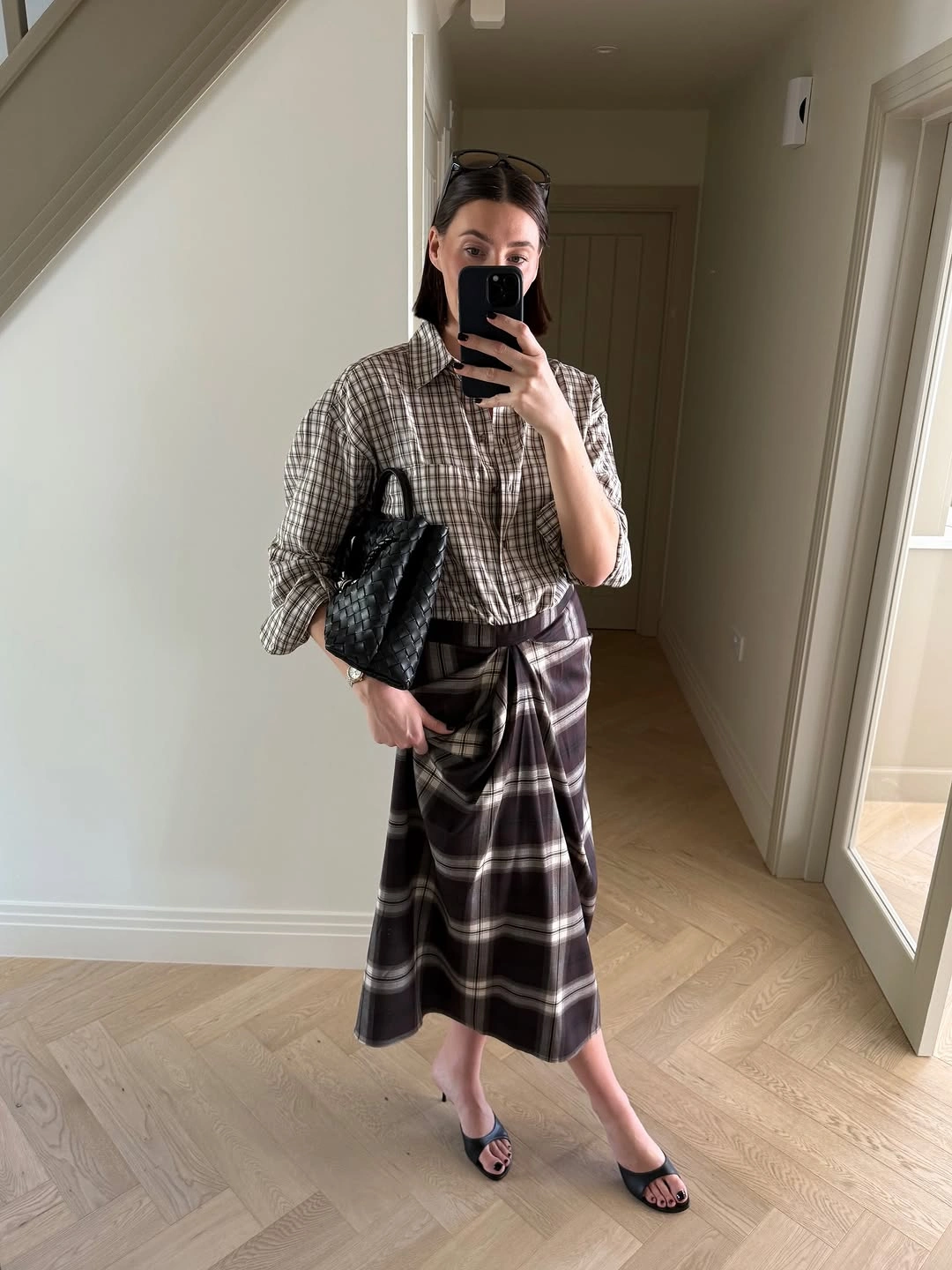 September fashion trends 2026 Check Midi Skirt With Draped Black Top