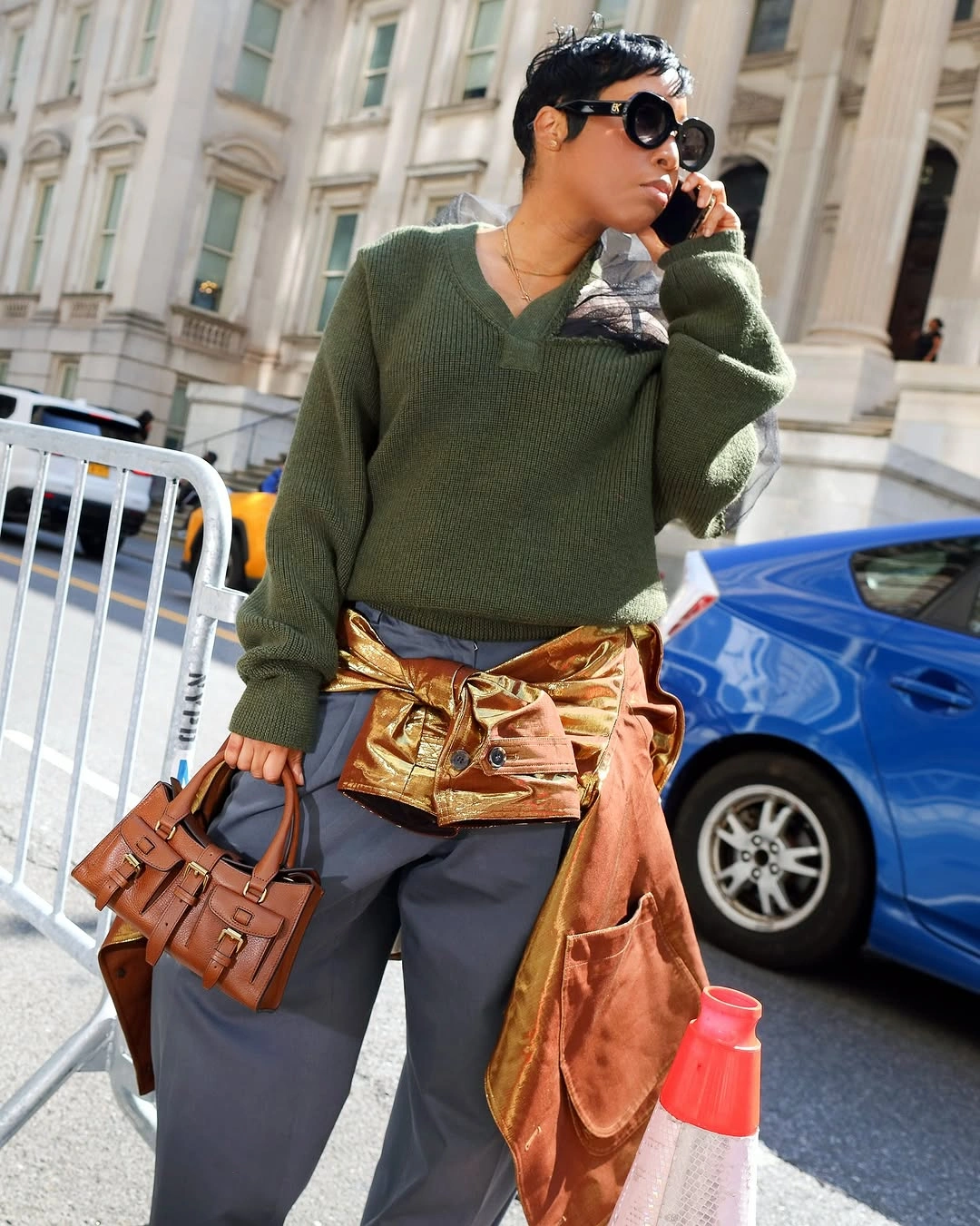 September fashion trends 2026 Green Sweater With Printed Waist Scarf