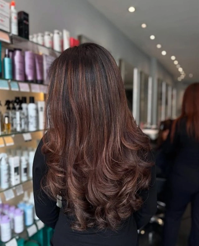 September hairstyles ideas 2026 Deep Brunette Waves With Coppery Shine