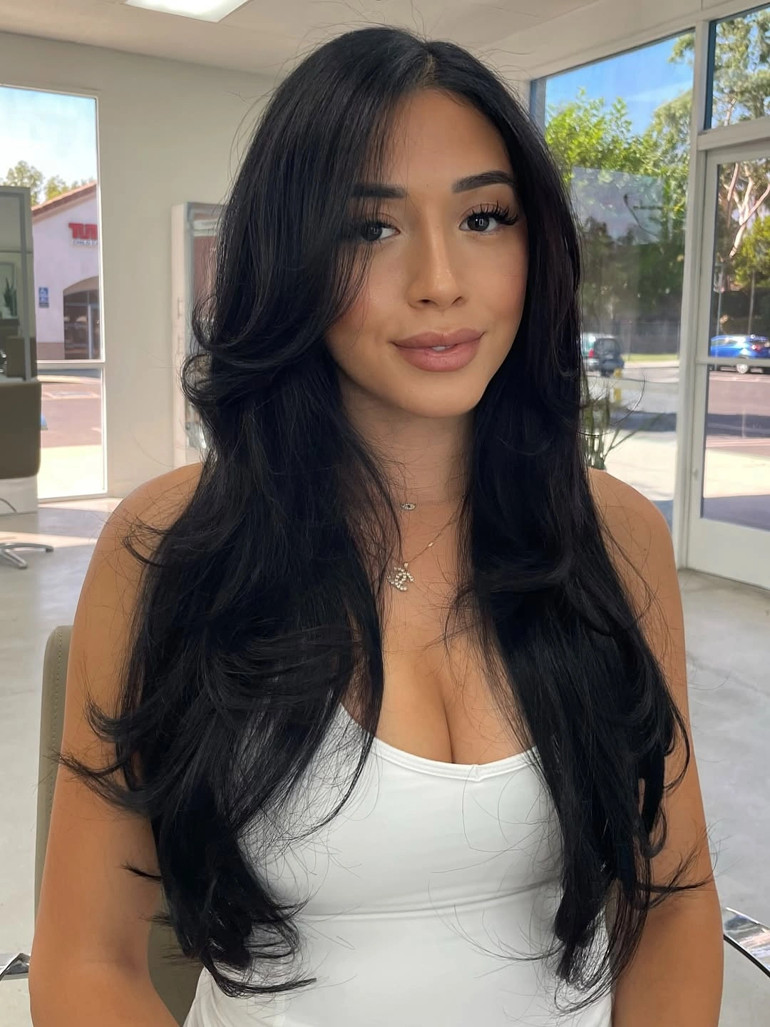 September hairstyles ideas 2026 Long Black Layers With Soft Curtain Shape