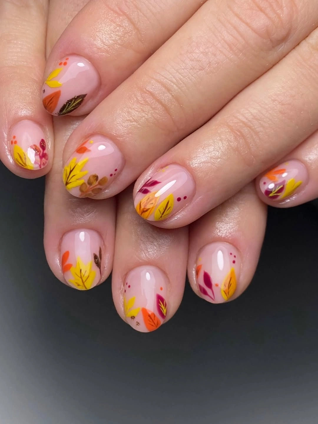 September nail art ideas 2026 Yellow Floral Short Nails With Sheer Pink Base