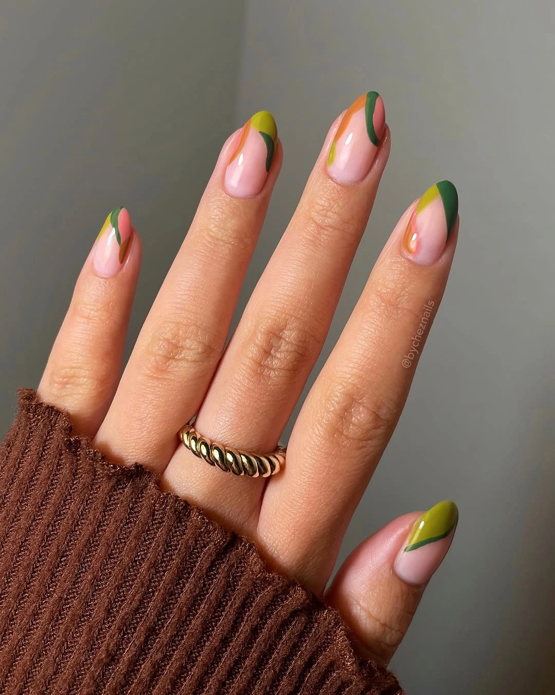 September nail art ideas 2026 Green Angled French Nails With Olive Tips