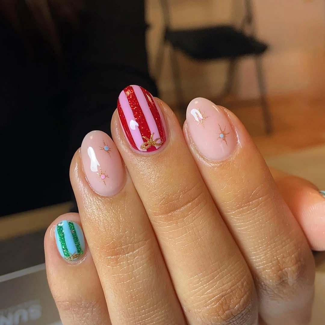 September nail art ideas 2026 Colorful Accent Panels On Sheer Short Nails