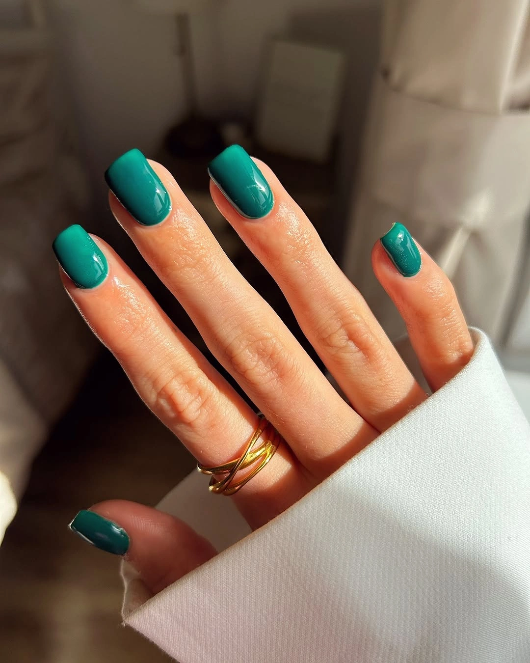 September nail designs 2026 Solid Teal Almond Nails With Smooth Fall Color