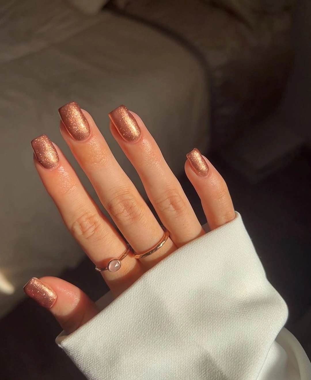 September nail designs 2026 Copper Short Nails With Warm Metallic Shine
