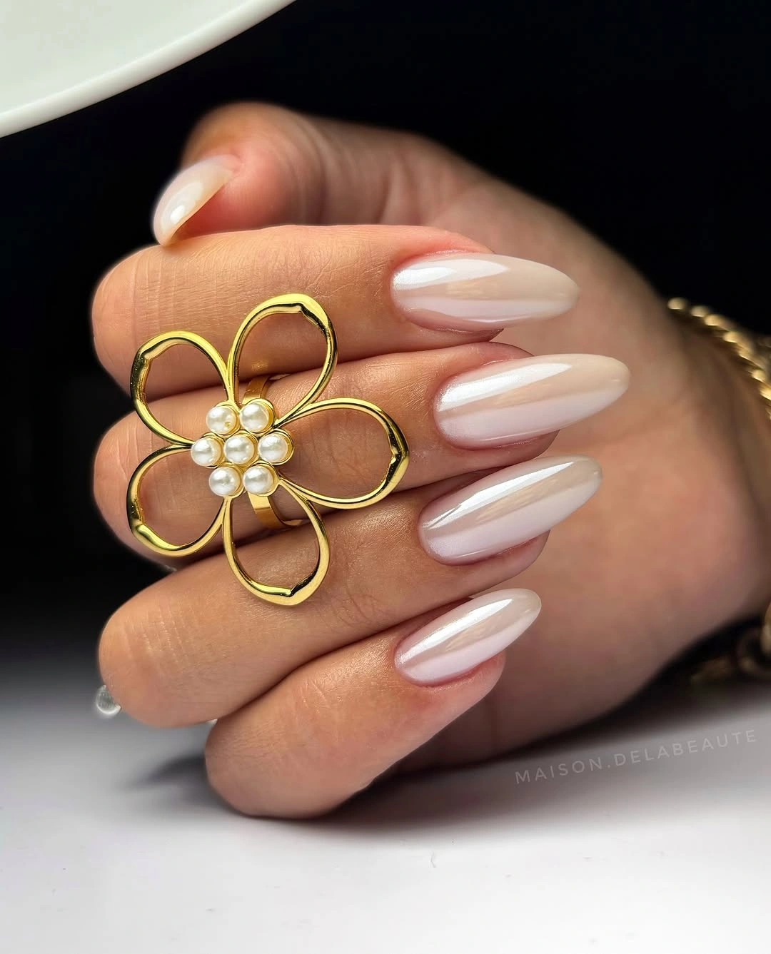 September nail designs 2026 Pearly Almond Nails With Creamy White Glow