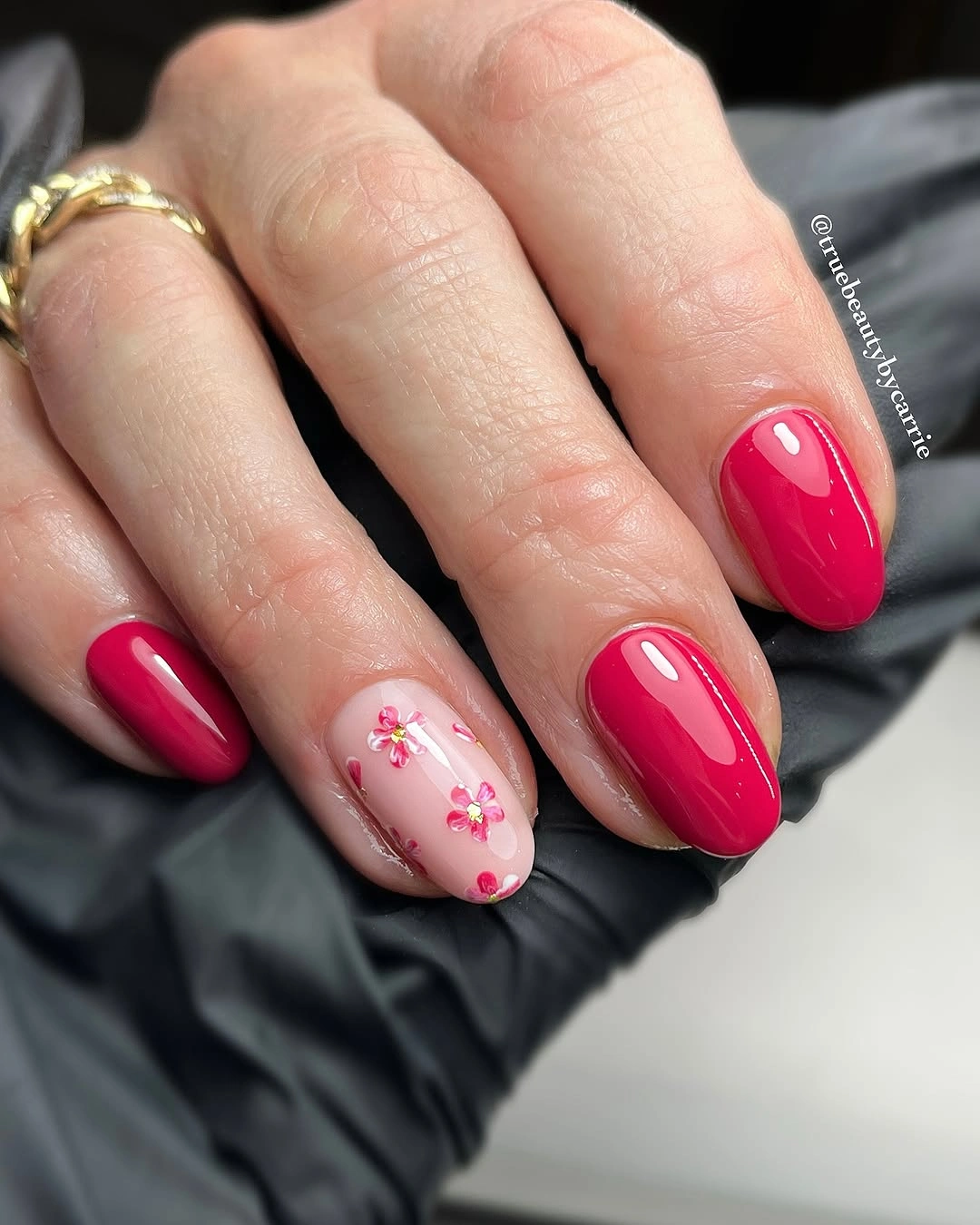 September nails color 2026 Hot Pink Nails With Petite Floral Accent