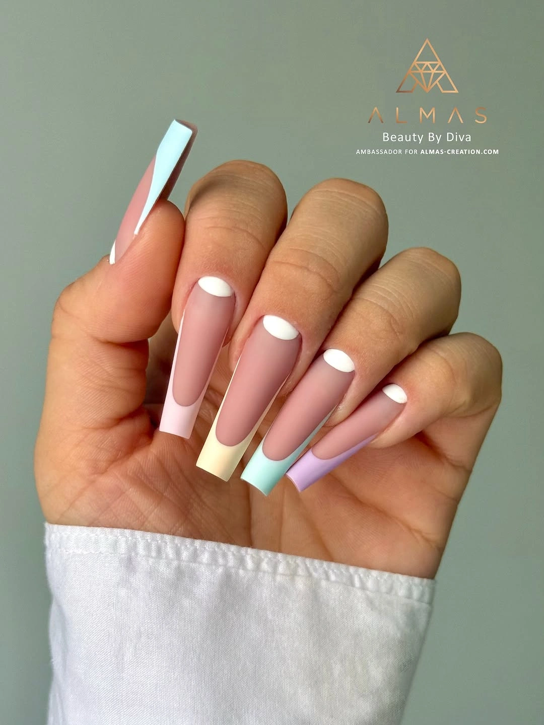 September nails color 2026 Pastel French Coffin Nails With Color Block Tips