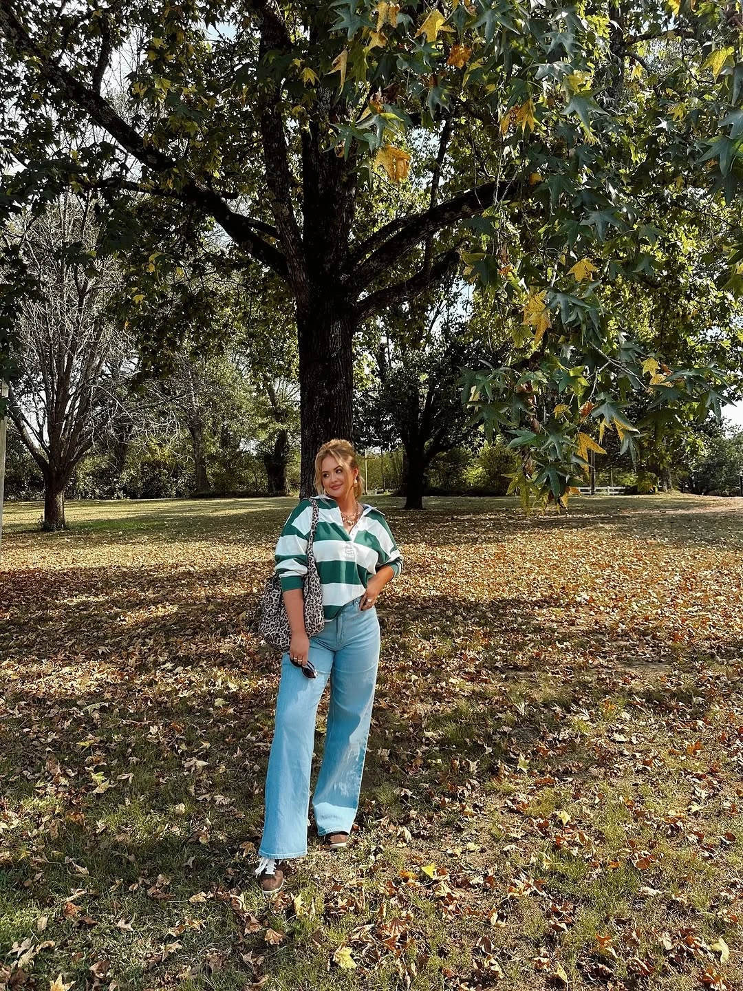 September outfits ideas 2026 Striped Rugby Top With Loose Denim