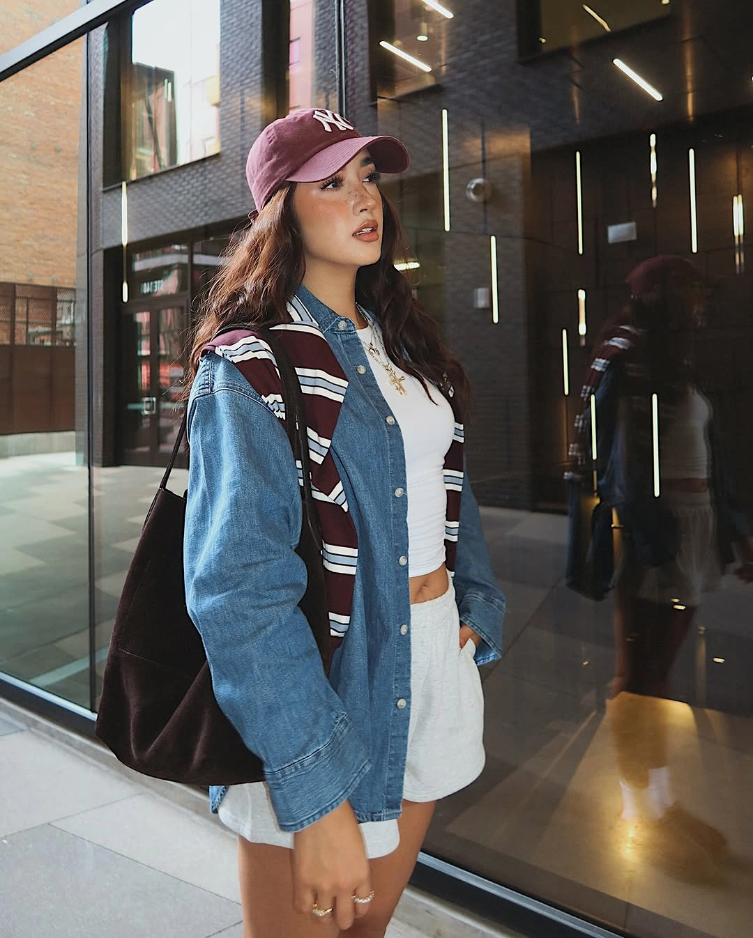 September outfits ideas 2026 Denim Jacket With Cap And White Mini Skirt