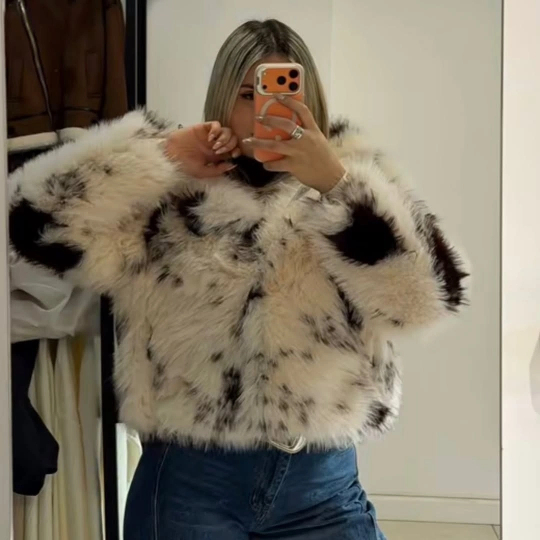 shaggy jacket Playful Monochrome with a Statement Pattern