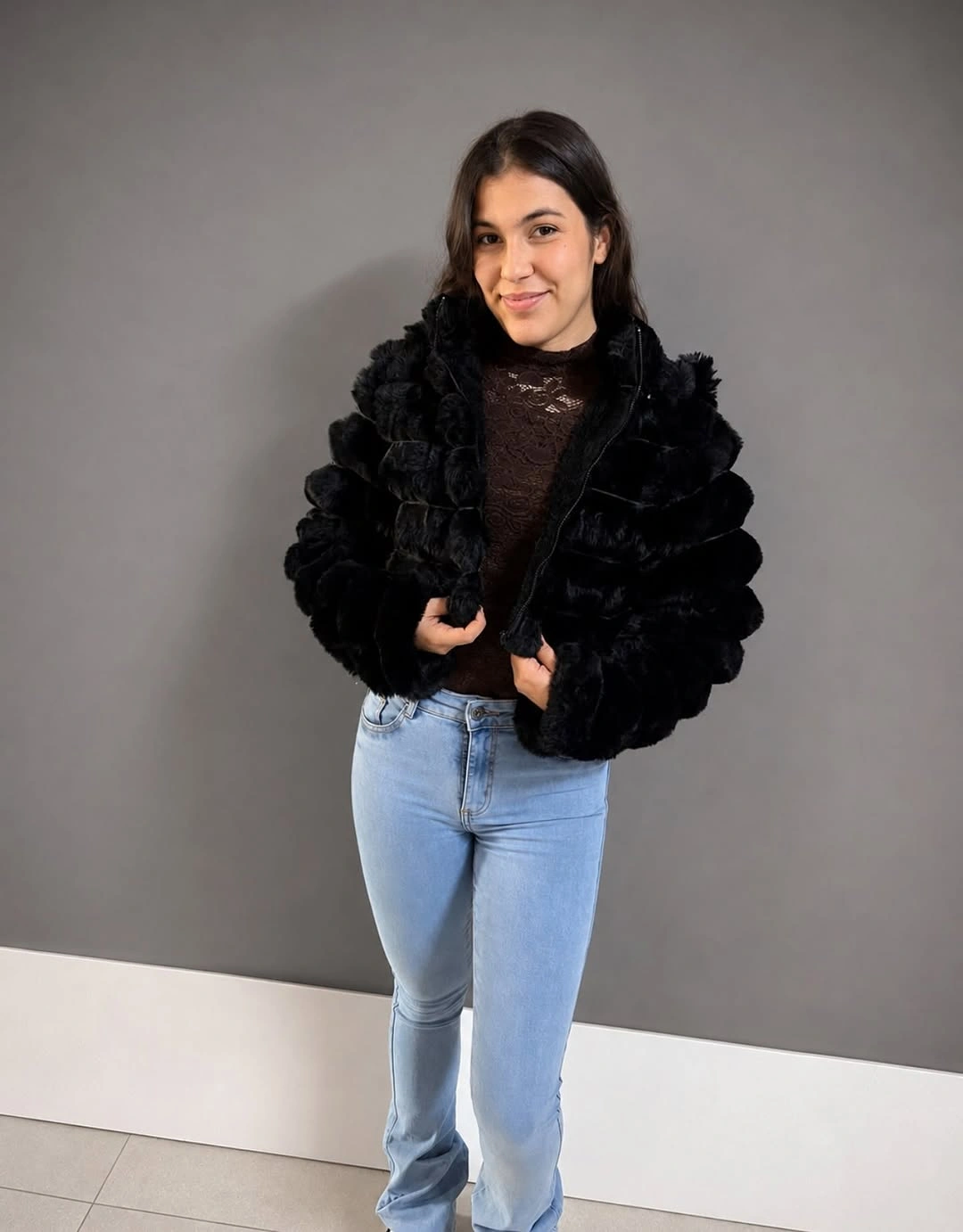 shaggy jacket Classic Black Texture That Never Loses Its Appeal