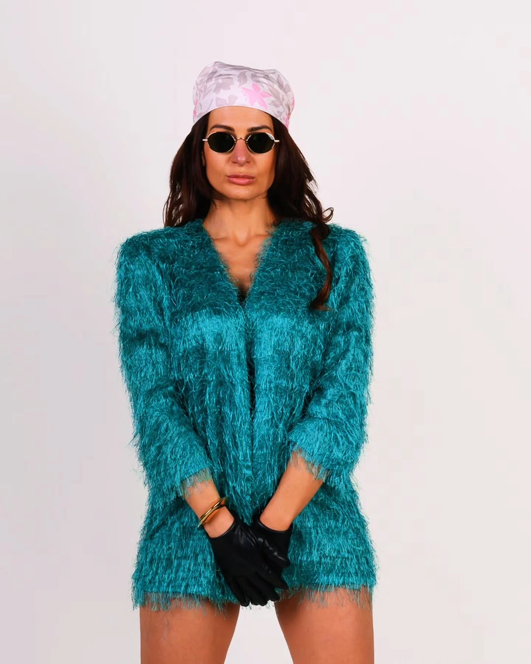 shaggy jacket Unexpected Teal Texture with Vintage Personality