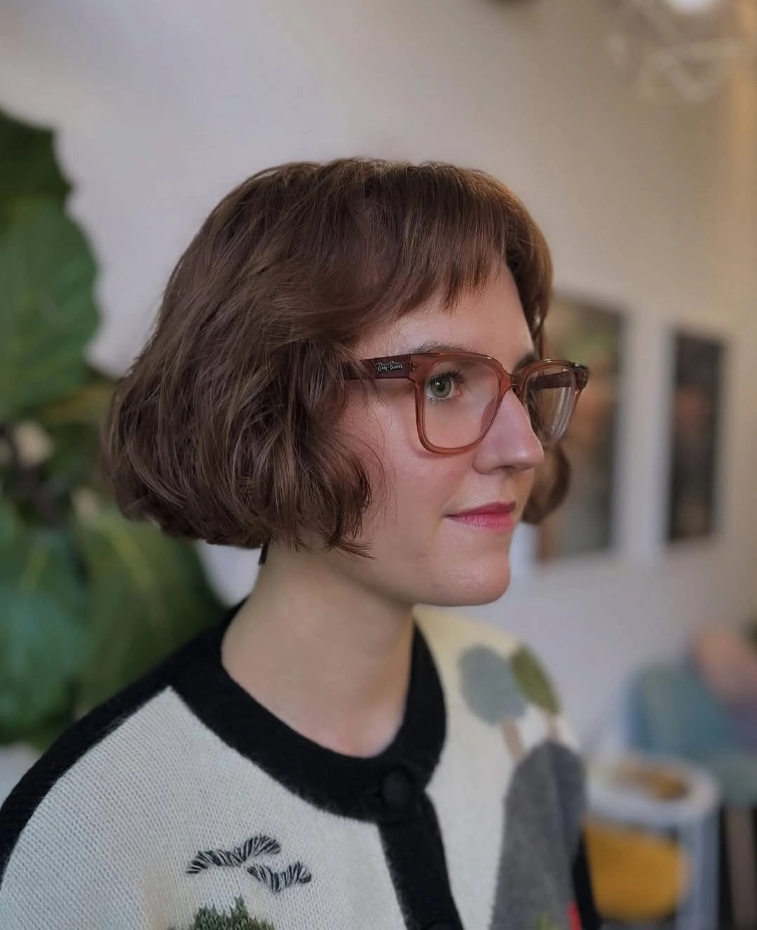short bobbed hairstyle Soft Vintage Bob with Wispy Bangs and Gentle Waves