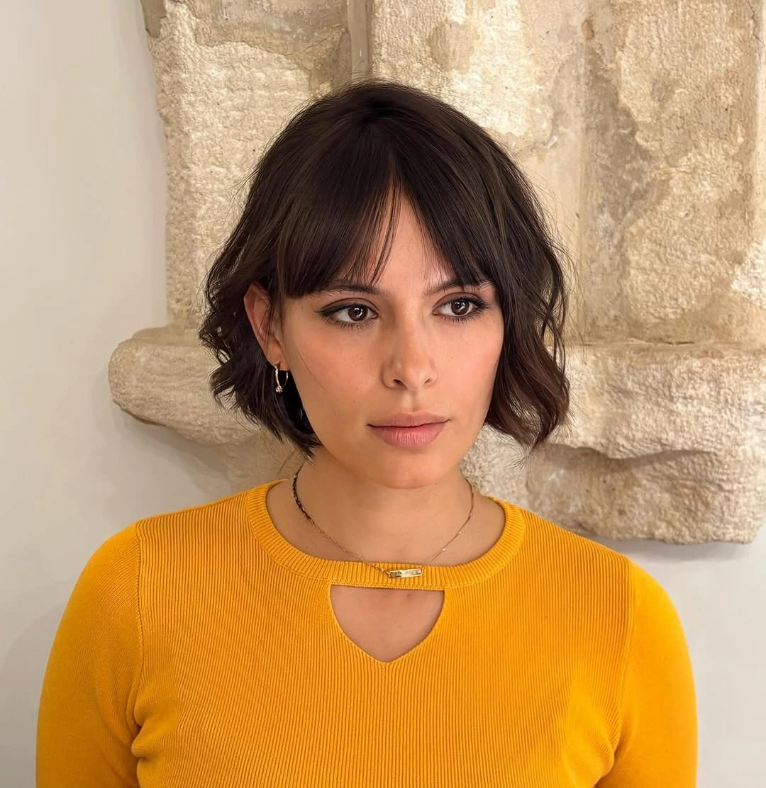 short bobbed hairstyle Soft Wavy Bob with Airy Fringe
