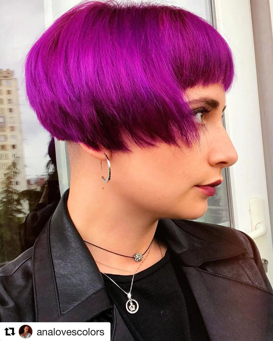 short bobbed hairstyle Graphic Precision Bob with Vibrant Color
