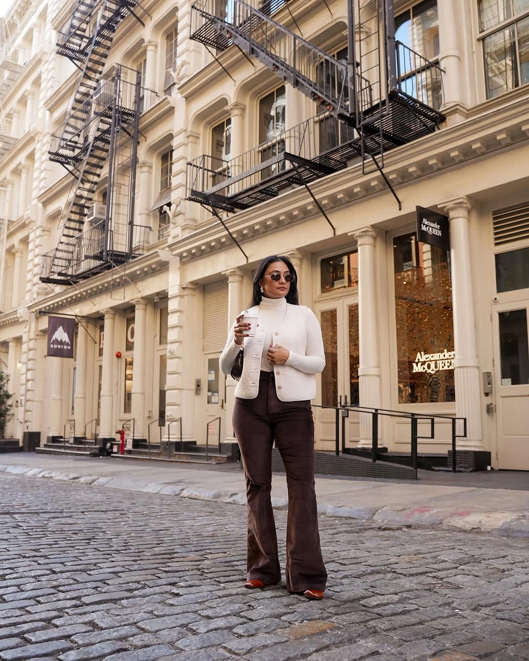 what are the best fall outfits for casual days? Neutral Layers with Chocolate Trousers for Everyday Sophistication