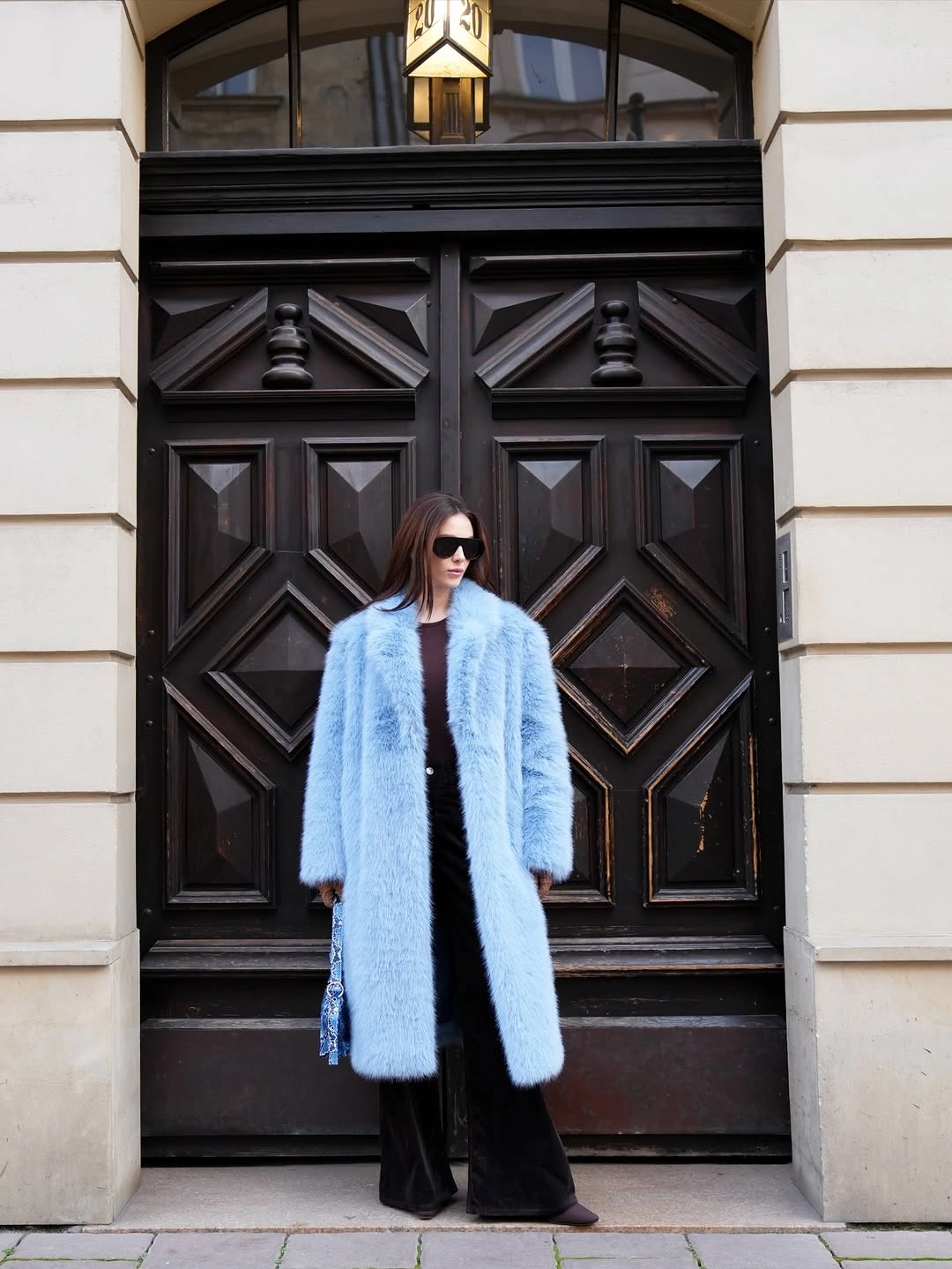 what are the best fall outfits for casual days? Powder Blue Faux Fur That Turns Casual into Luxury