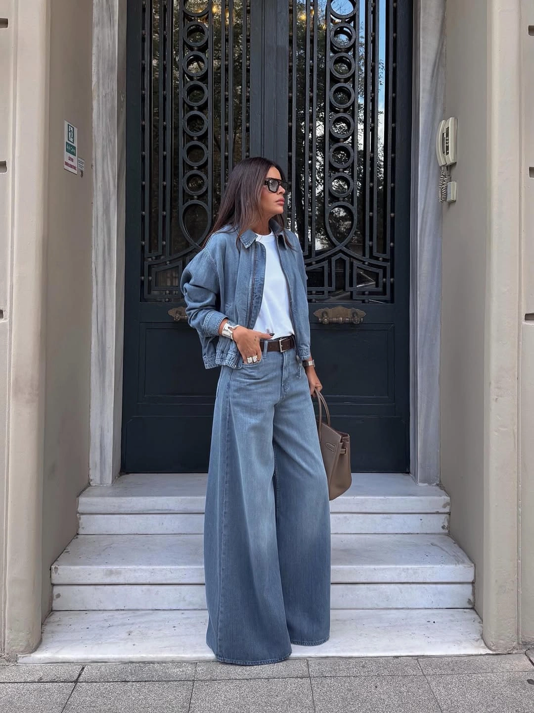 wide leg jeans outfit fall 2026 Double Denim Done The Modern Way