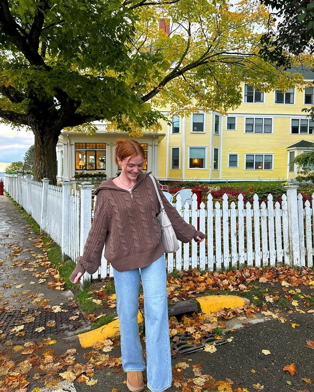 wide leg jeans outfit fall 2026 Soft Knit Sweater And Light Denim For Weekend Walks