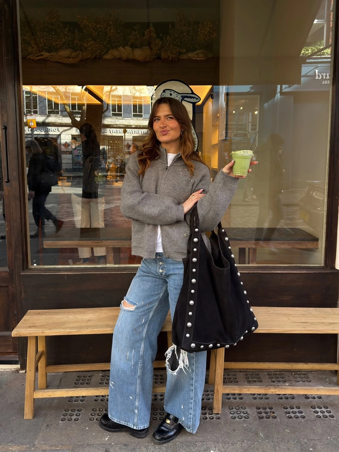 wide leg jeans outfit fall 2026 Soft Knitwear And Light-Wash Denim For Relaxed Coffee Dates