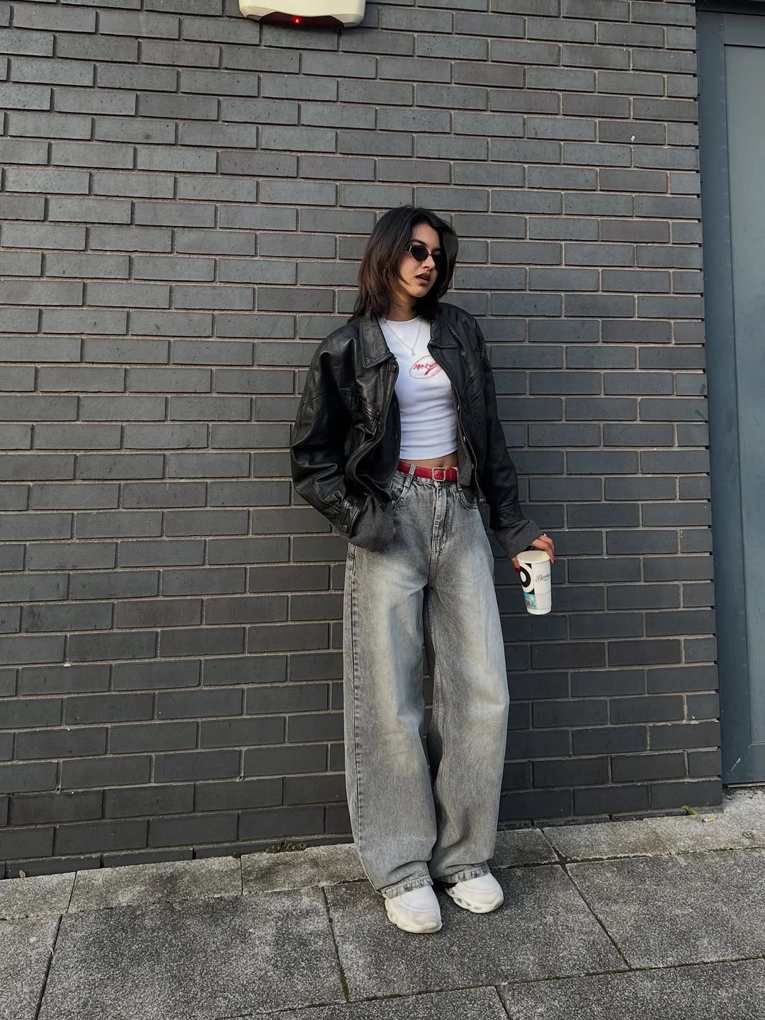 wide leg jeans outfit fall 2026 Relaxed Gray Denim With Vintage Streetwear Energy