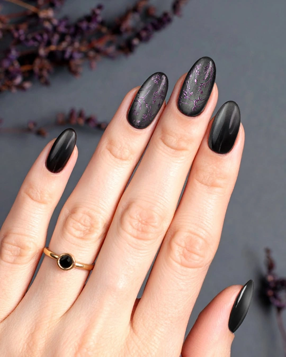 Matte Black Almonds with One Charcoal Sparkle