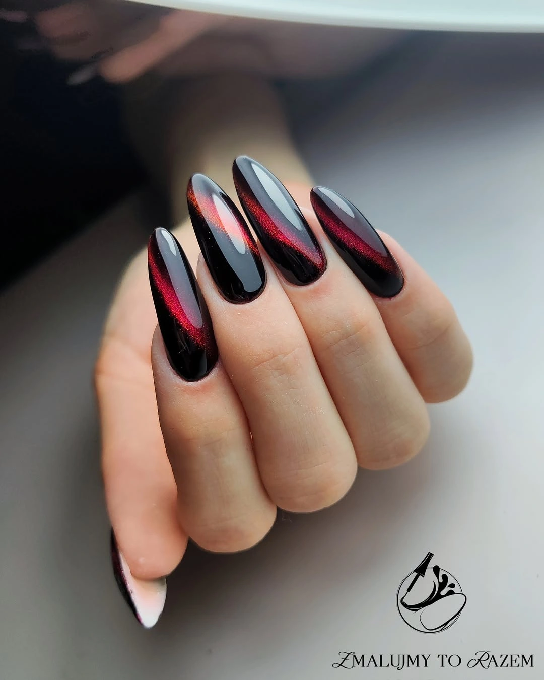 Black Stiletto with Silver Edges and Red Flashes