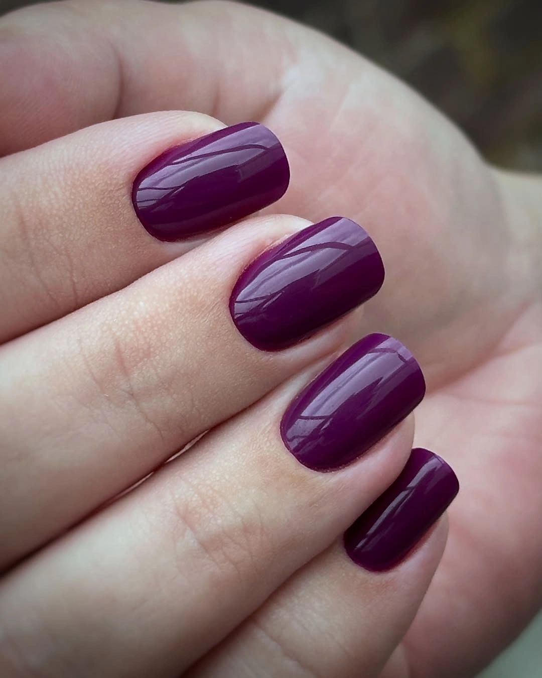 Glossy Purple-Plum on Short Square Nails