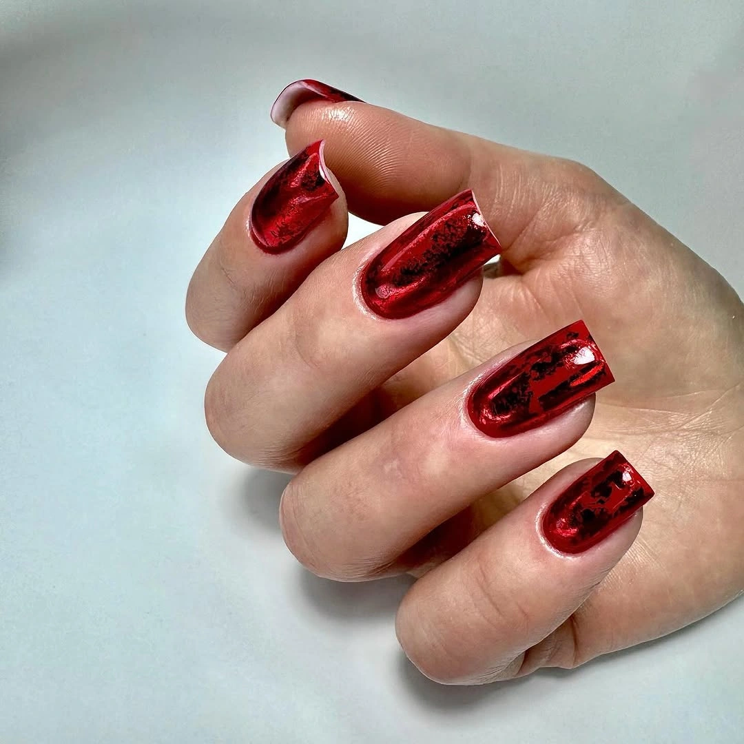 Translucent Deep Red with Dark Reflective Accents