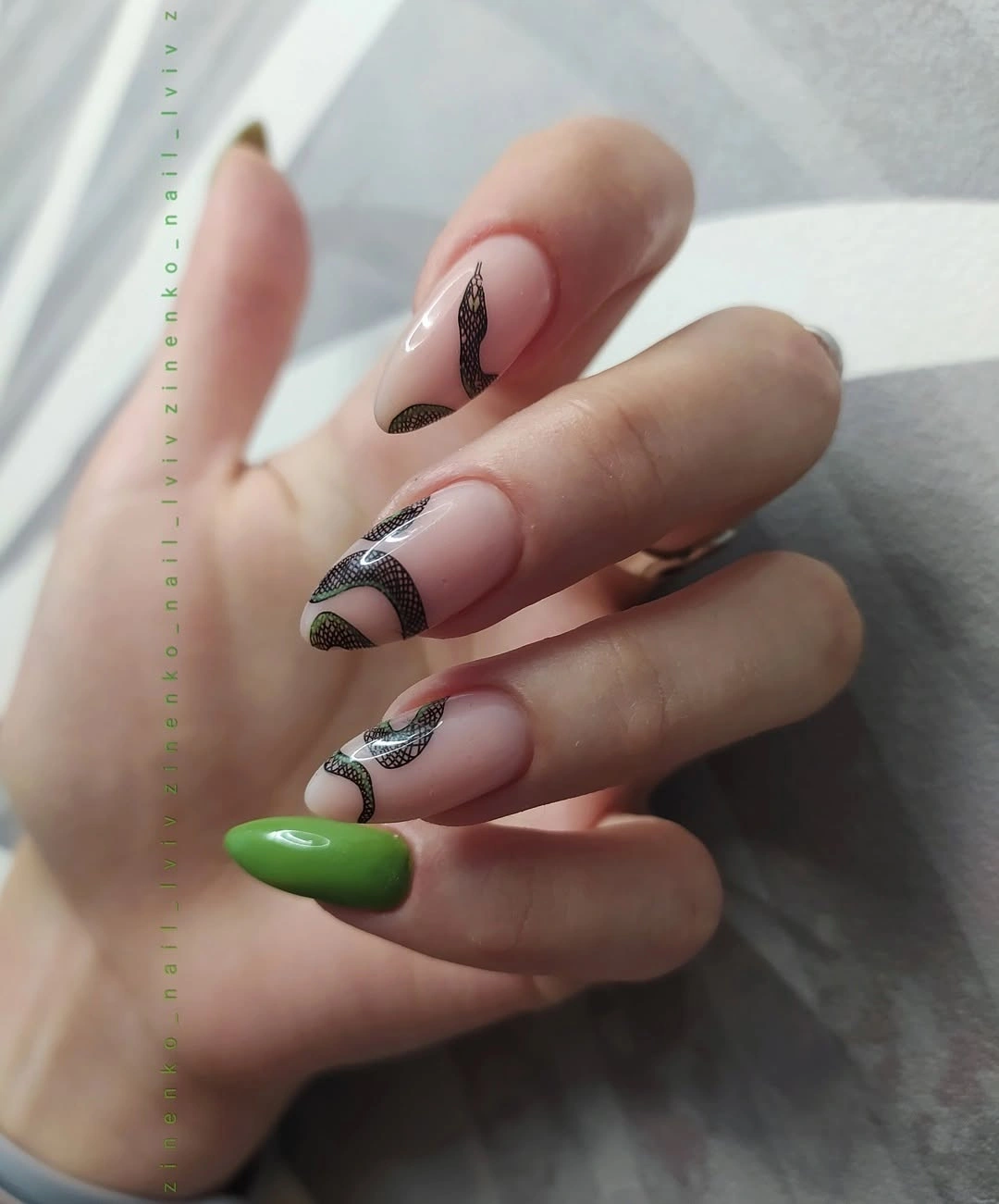 Pale Pink Lines with One Green Accent