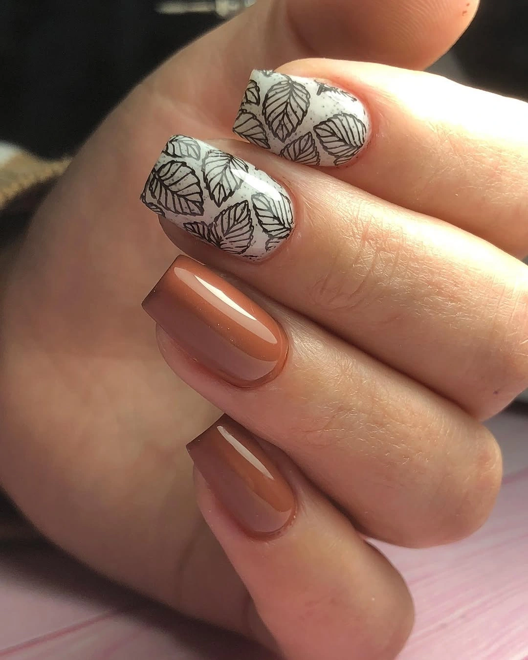 Warm Brown with Delicate Botanical Lines