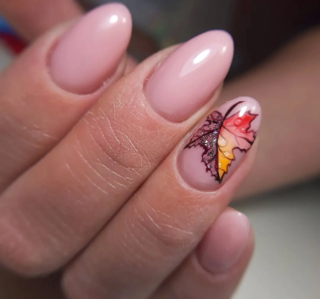 Soft Pink with One Warm Floral Nail