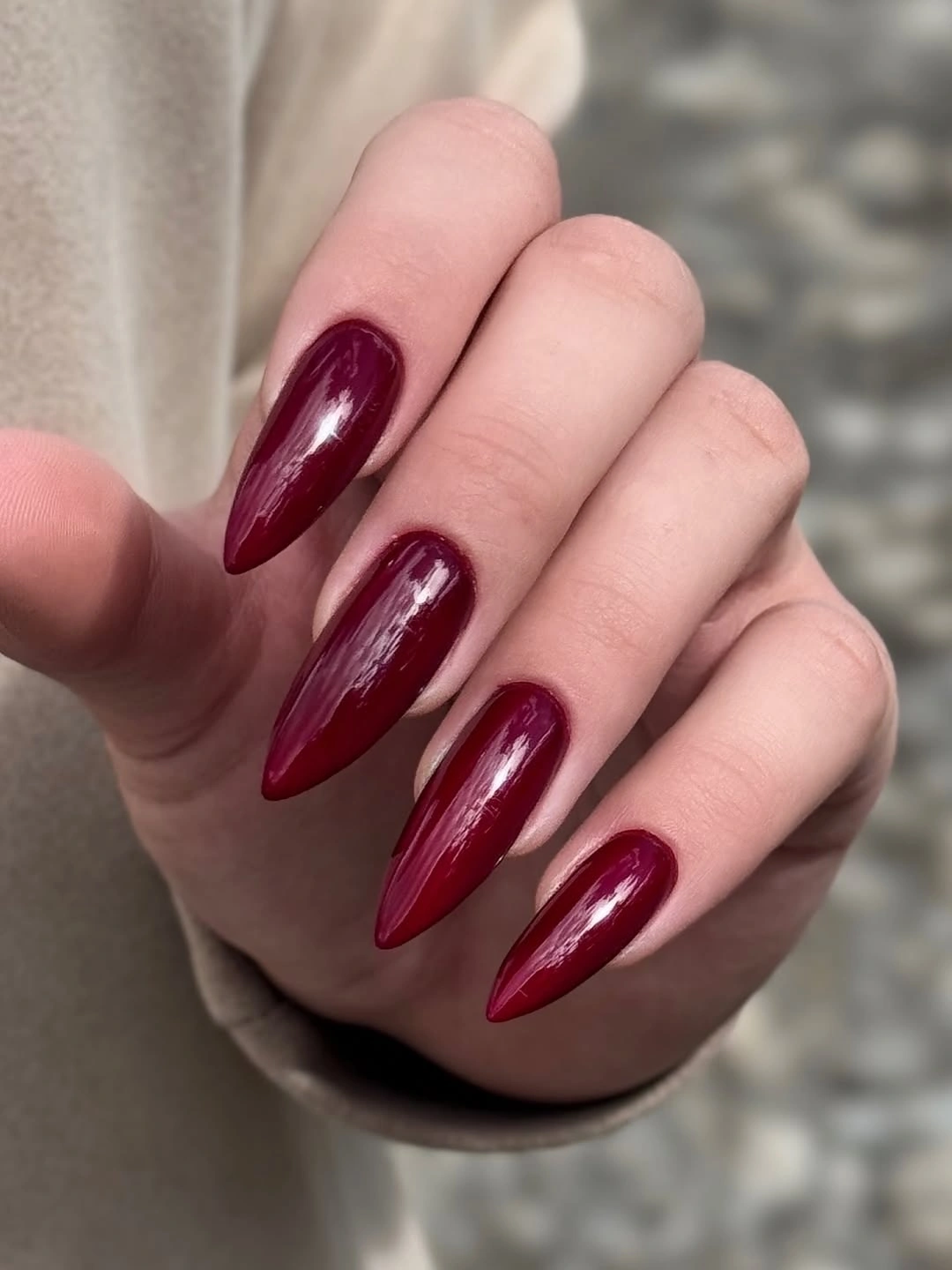 Long Glossy Burgundy Stiletto Nail Tips