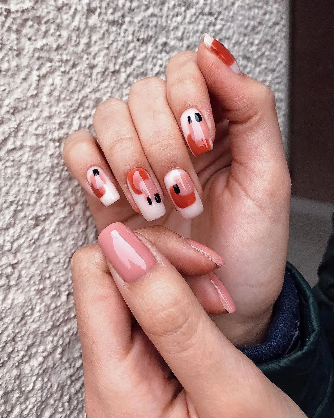 Short Square Pink with Graphic Red Blocks
