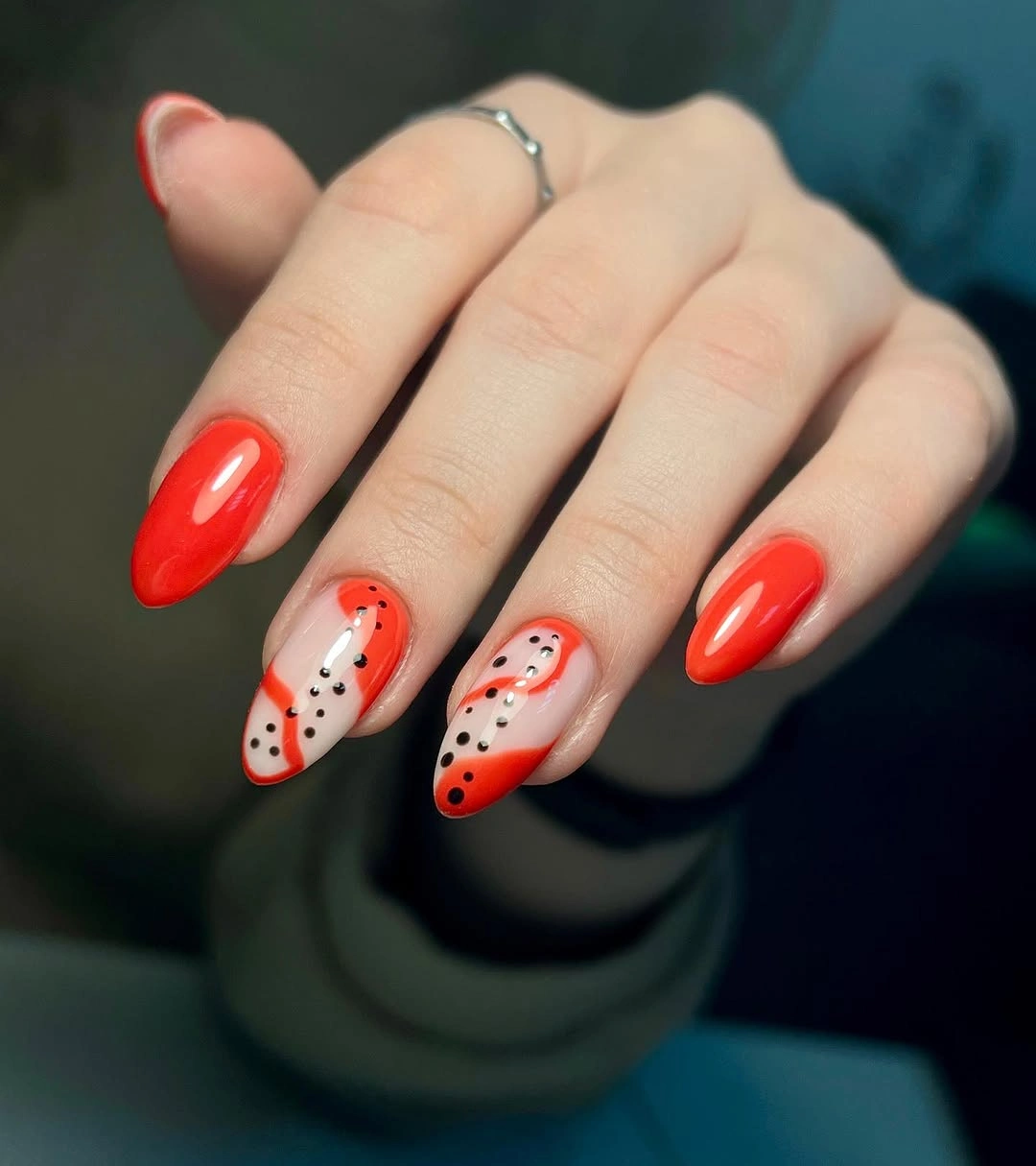 Red Almond Tips with Loose White Accents