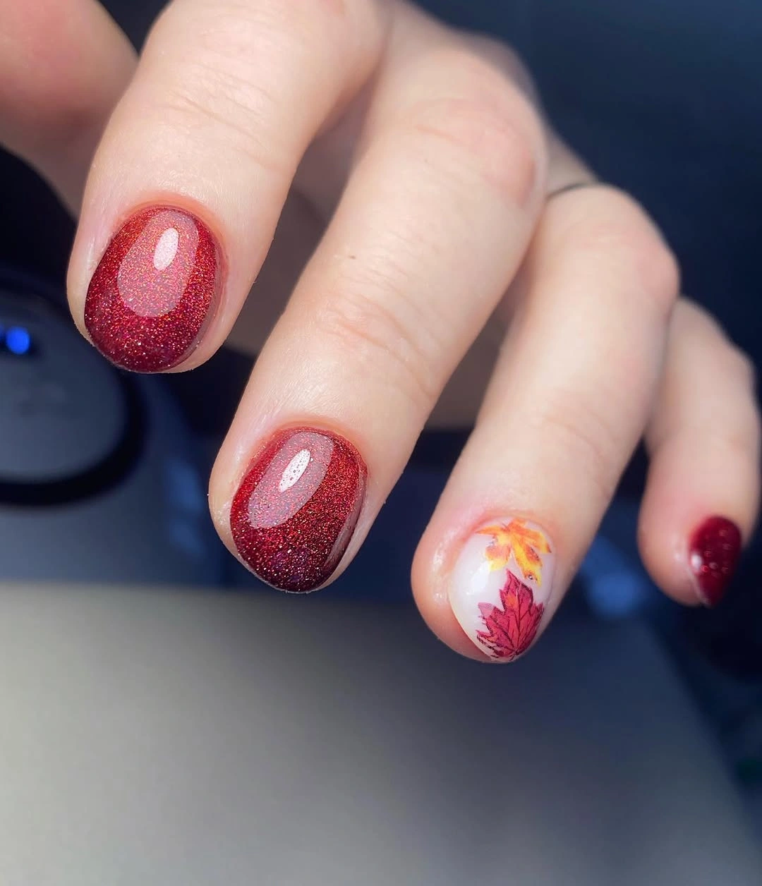 Red Shimmer with One Small Floral Accent