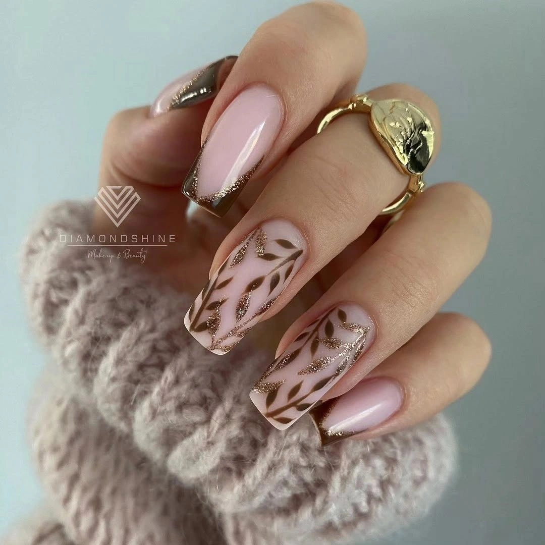 Nude Almonds with Brown Botanical Line Art