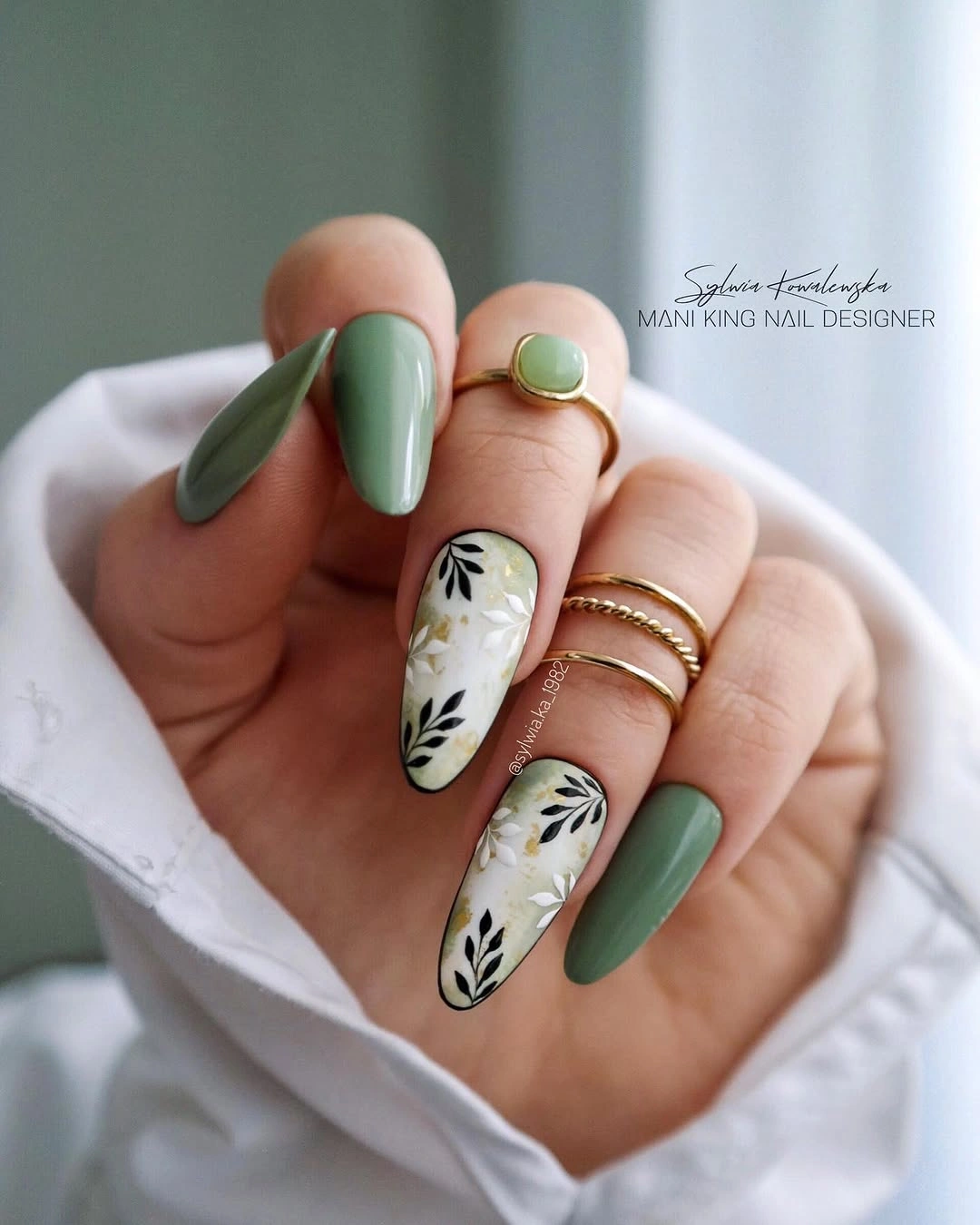 Sage Green with White Floral Accents